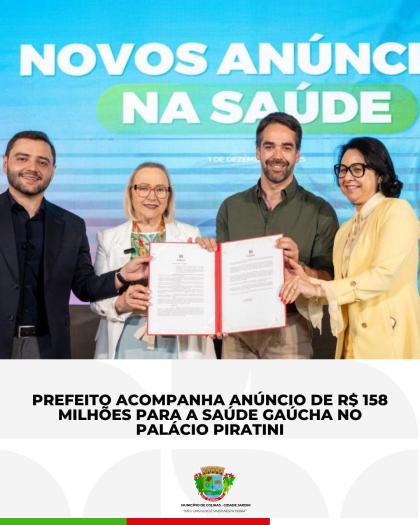 Prefeito acompanha anúncio de R$ 158 milhões para a saúde gaúcha no Palácio Piratini